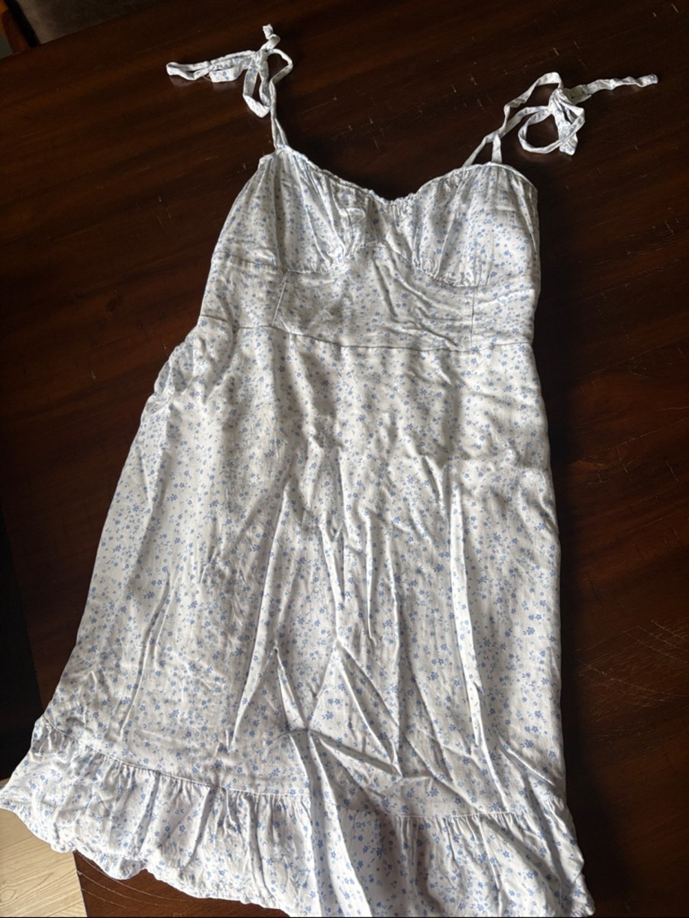 Hollister White Floral Slip Dress with Blue Print